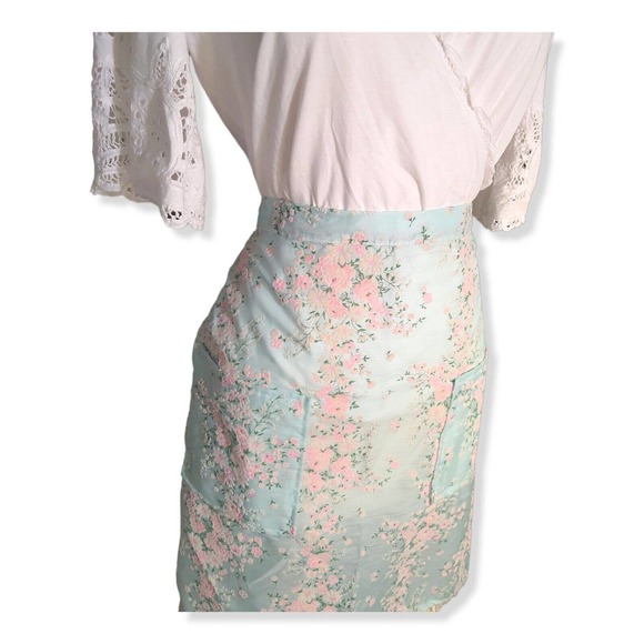 Vintage 50s Housewife Kitchen Apron Pastel Floral Flocked Dainty Retro MCM 60s - Picture 2 of 16